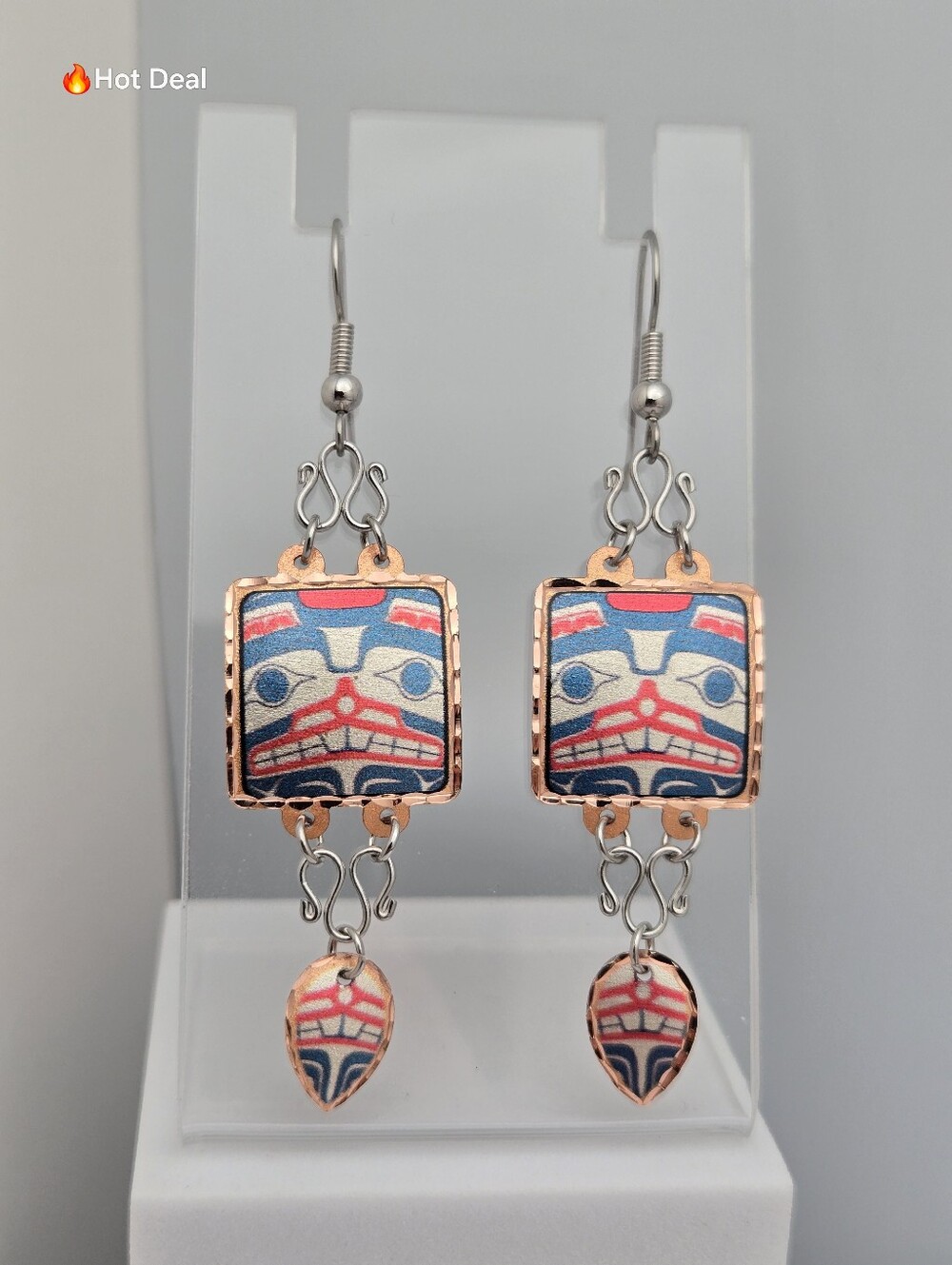 Copper Reflections Haida Bear Totem Earrings Handmade Copper 2.75"